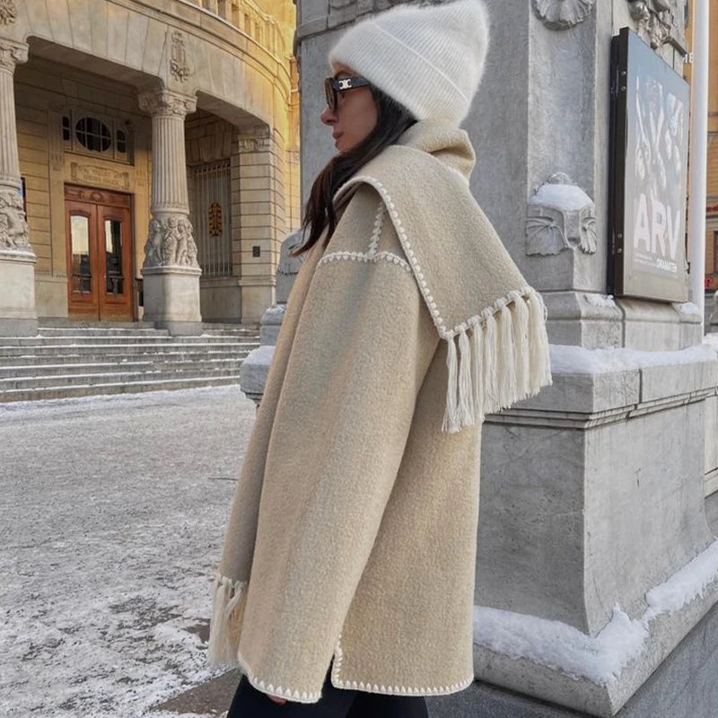 [SP24 Collection] Scarf-Adorned Warm Coat